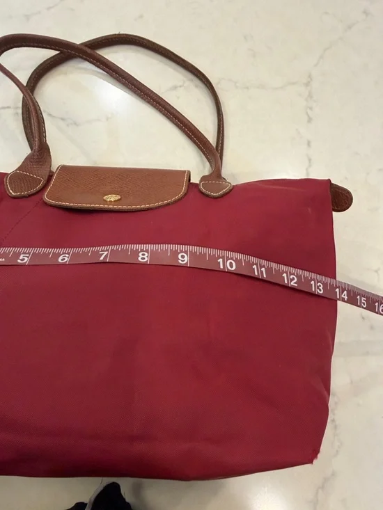 Longchamp Red Nylon Tote with Brown Leather Trim - Picture 6 of 14